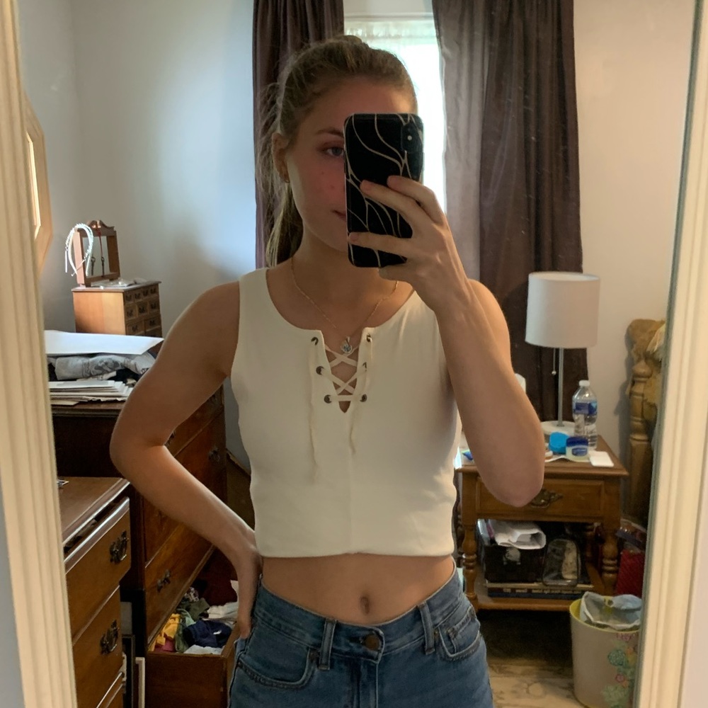 American Eagle White Lace Up Tank Top